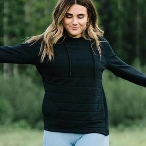 Zyia Active Sweatshirt Small Black Knit Quilted Combo Pocket Hoodie Long Sleeve